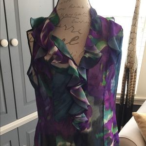 Express Floral Ruffle Neckline Blouse Size L